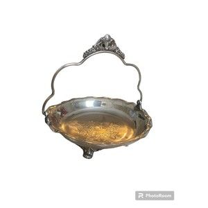 Antique Silverplate Bride's Basket with Ornate Filigree moveable handle Aurora